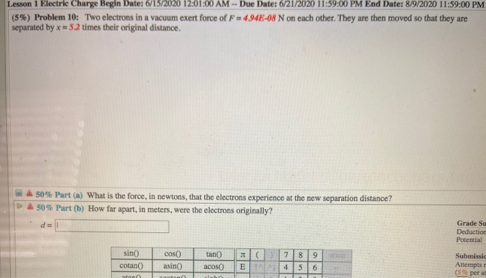 Solved Lesson 1 Electric Charge Begin Date: 6/15/2020 | Chegg.com