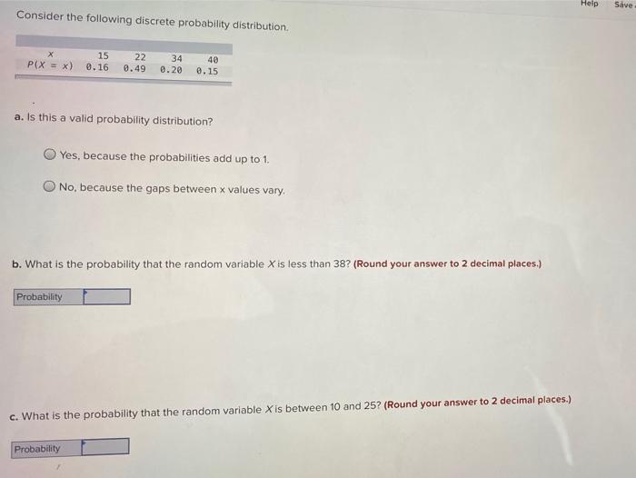 Solved Help Save Consider The Following Discrete Probability | Chegg.com