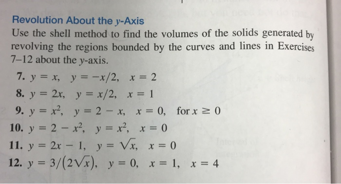 Solved Revolution About the y-Axis Use the shell method to | Chegg.com