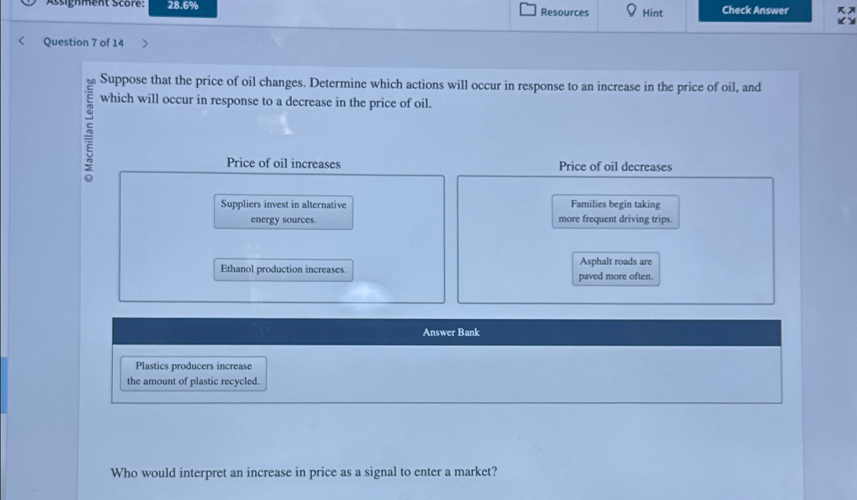 Solved Question 7 ﻿of 14Suppose That The Price Of Oil | Chegg.com