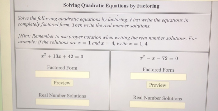 Solved Solving Quadratic Equations By Factoring Solve The | Chegg.com