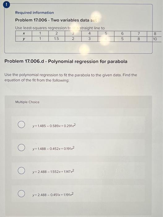 Solved Required information Problem 17.006 - Two variables | Chegg.com