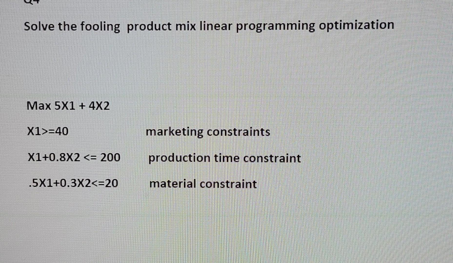 Solved Solve the fooling product mix linear programming | Chegg.com