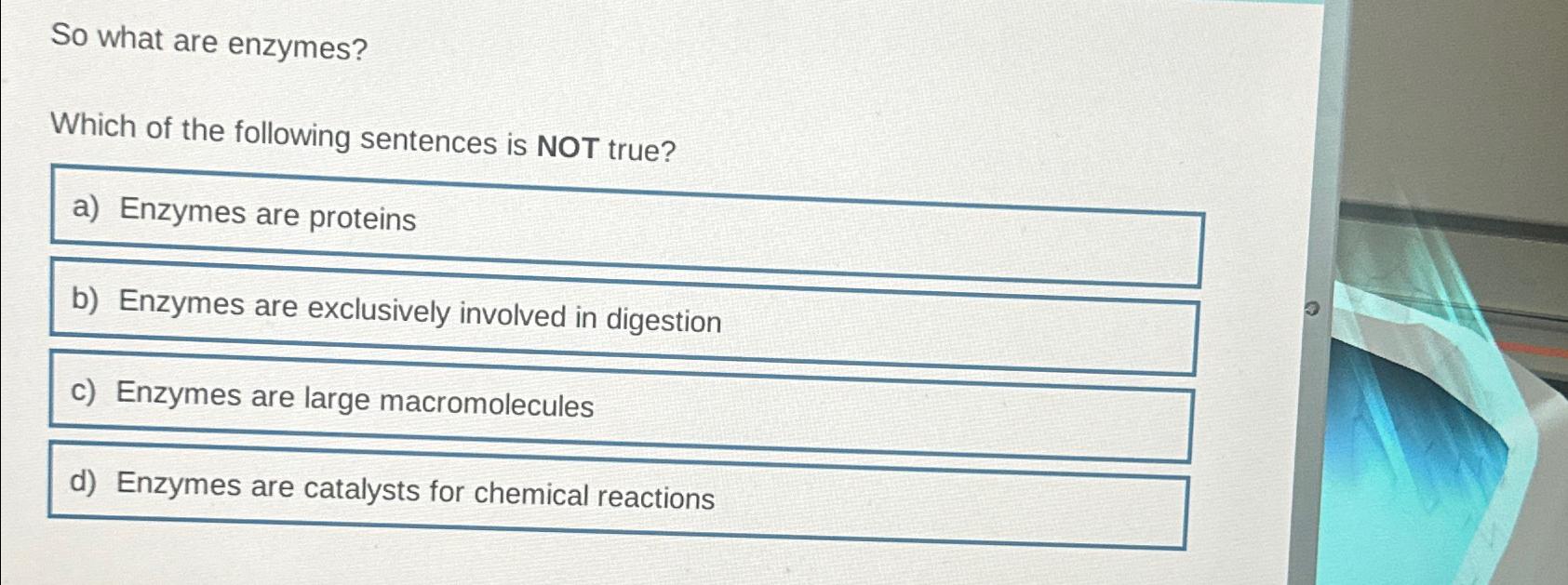 Solved So what are enzymes?Which of the following sentences