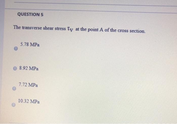 Solved QUESTION 5 The transverse shear stress Ty at the | Chegg.com