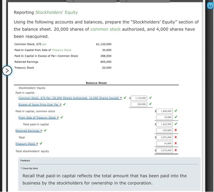 Solved Reporting Stockholders' Equity Using the following | Chegg.com