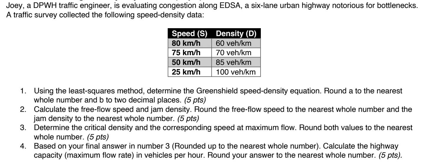 Speed Datatable Solved Joey, a DPWH traffic engineer, is evaluating | Chegg.com