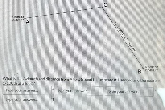 Solved What is the Azimuth and distance from A to C (round | Chegg.com