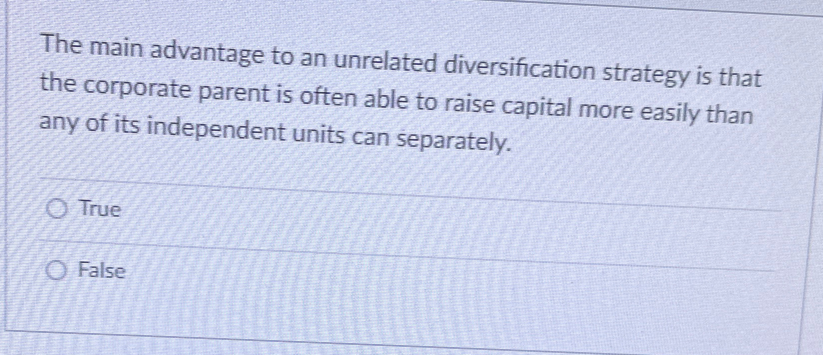 Solved The main advantage to an unrelated diversification | Chegg.com