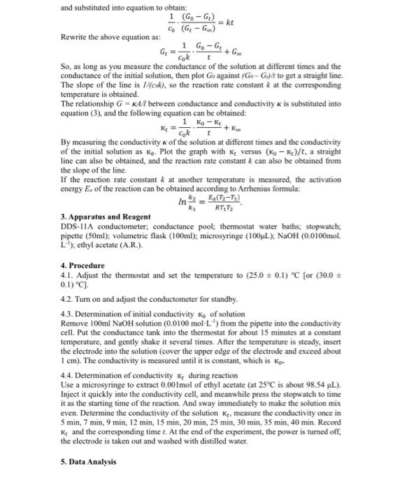 Experiment 3 Rate Constant for the Saponification of | Chegg.com