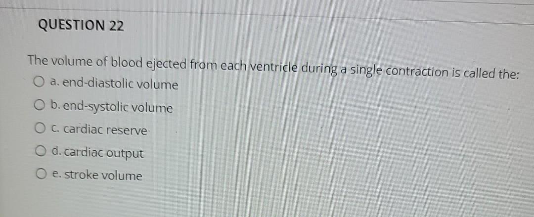 Solved QUESTION 22 The volume of blood ejected from each | Chegg.com