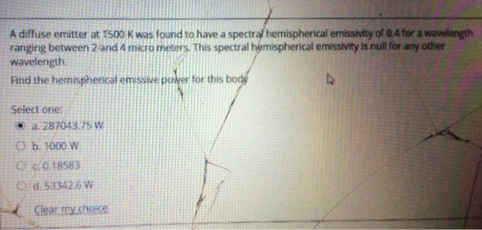 Solved A diffuse emitter at 1500 K was found to have a | Chegg.com