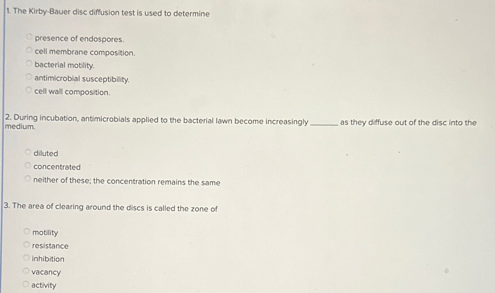 Solved the kirby bauer disc diffusion test is used to chegg