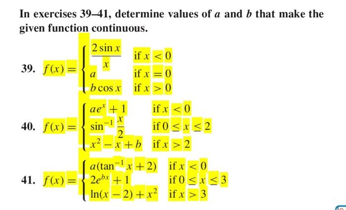 Solved In Exercises 39-41, Determine Values Of A And B That | Chegg.com