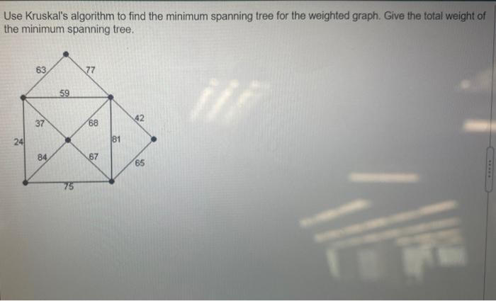 Solved Use Kruskal's algorithm to find the minimum spanning | Chegg.com