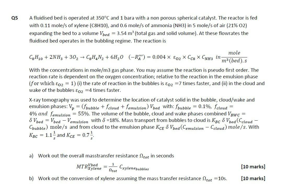 Solved Q5 A fluidised bed is operated at 350°C and 1 bara | Chegg.com