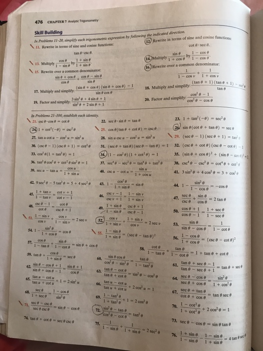 Solved 476 Chapter 7 Analytic Trigonometry 1 Multiply By Chegg Com