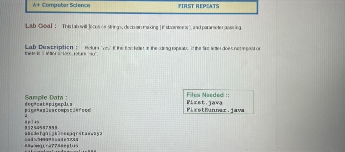 Solved A+ Computer Science FIRST REPEATS Lab Goal: This lab | Chegg.com
