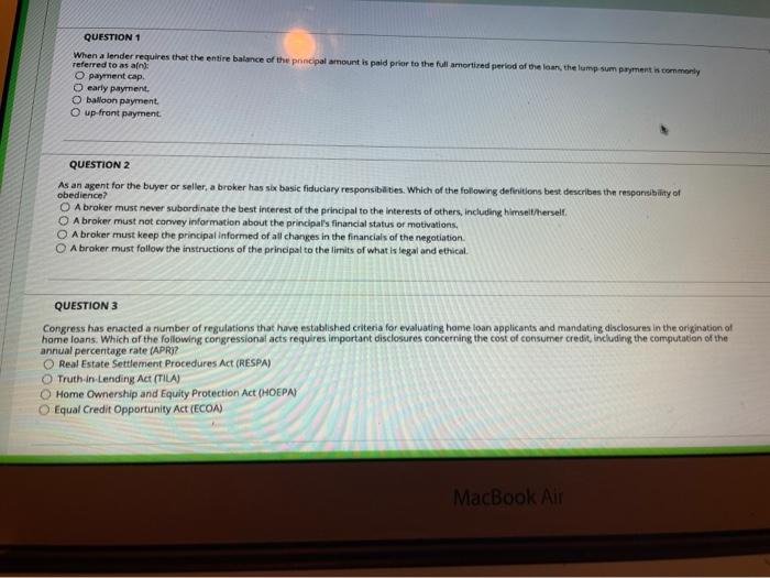 Solved QUESTION 1 When a lender requires that the entire | Chegg.com