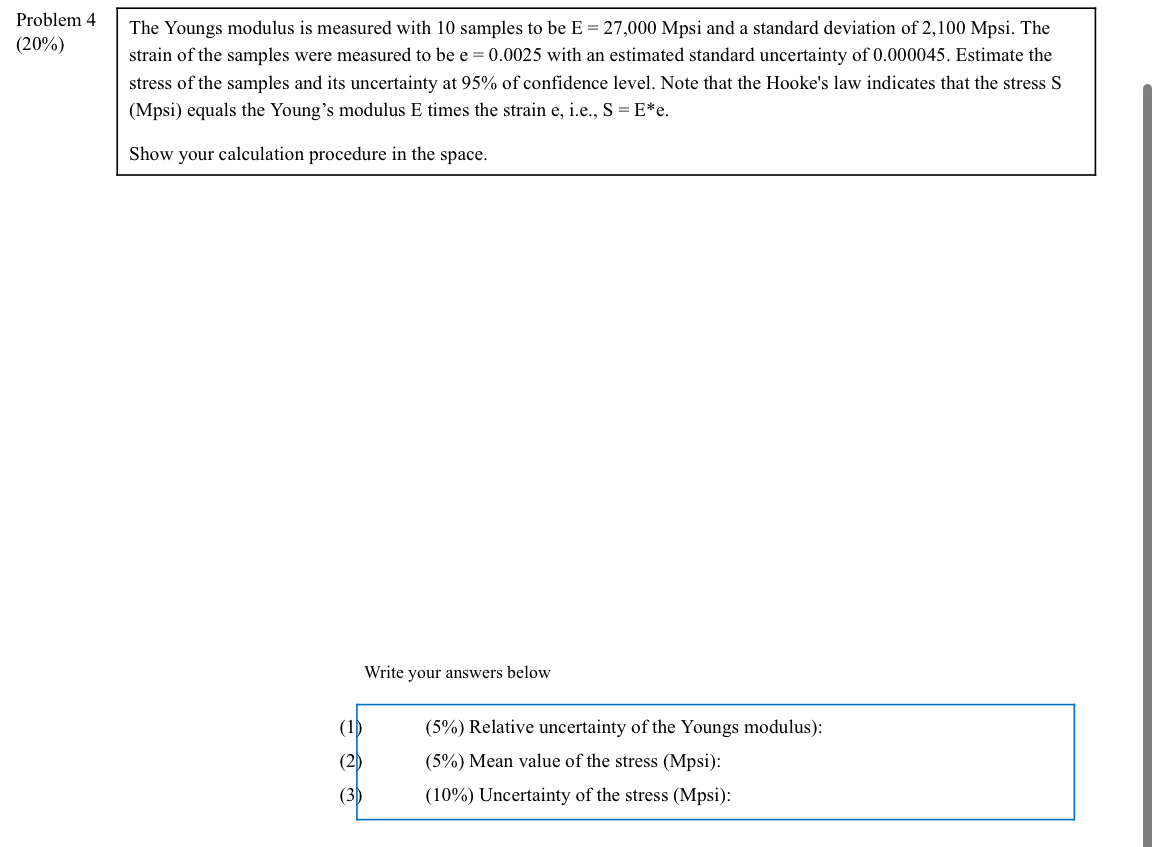 Solved Problem 4 (20%)The Youngs modulus is measured with 10 | Chegg.com