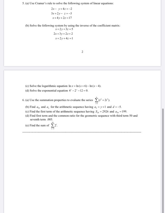 Solved 5 A Use Cramer S Rule To Solve The Following Chegg Com