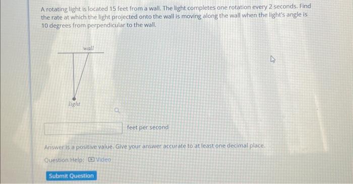Solved A rotating light is located 15 feet from a wall. The | Chegg.com