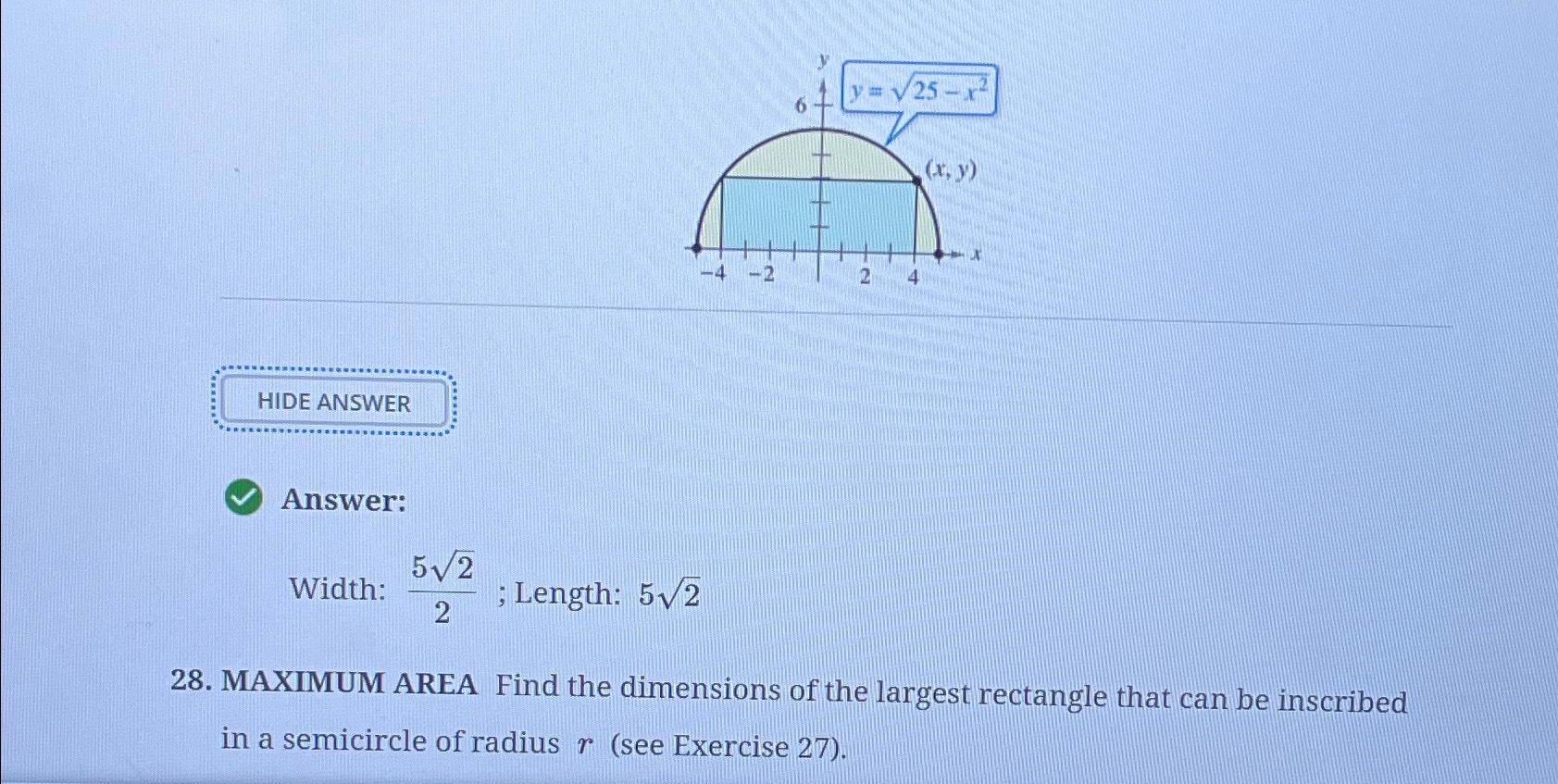 Solved Answer:Width: 5222; Length: 52228. ﻿MAXIMUM AREA Find | Chegg.com