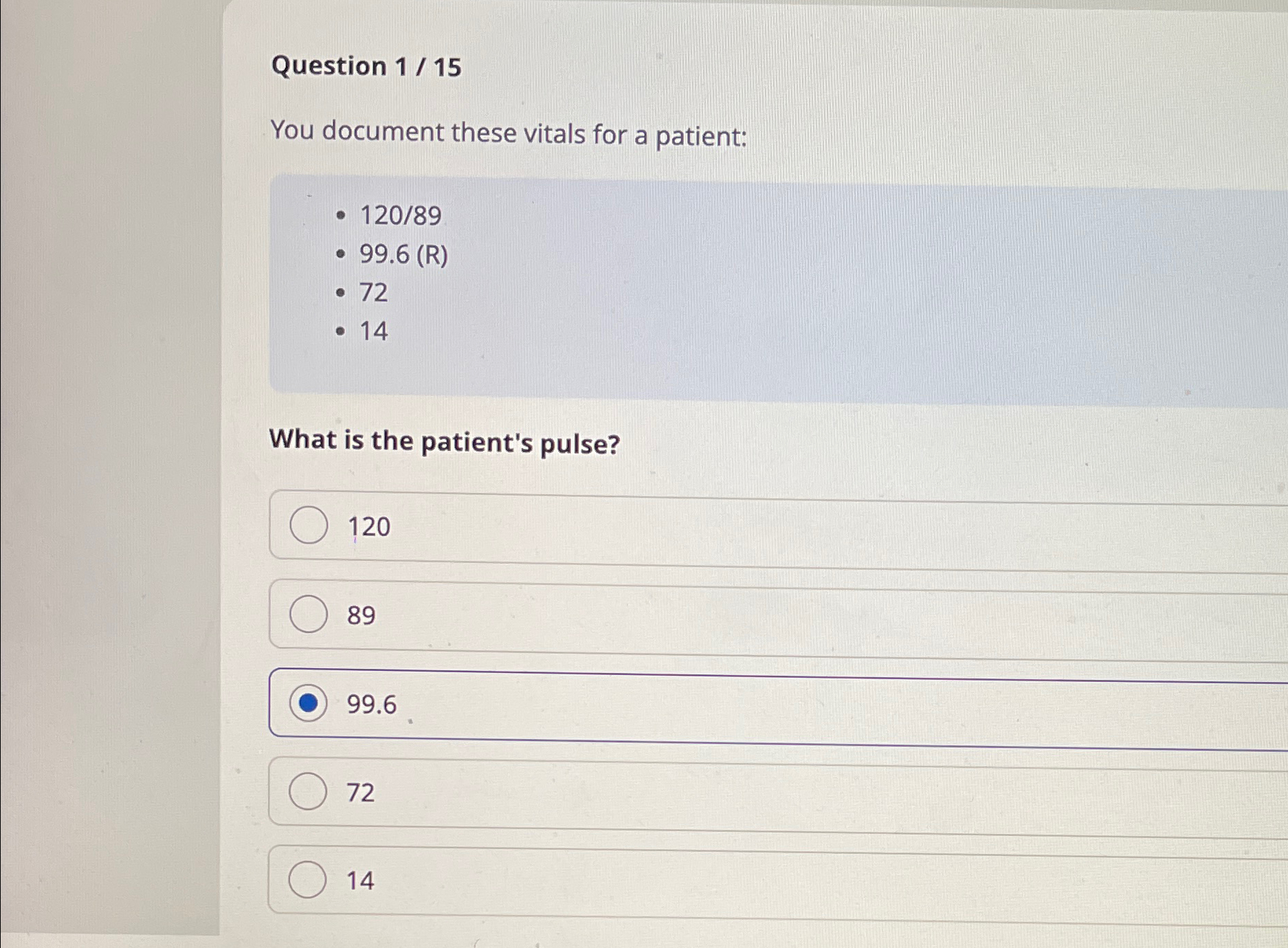 Solved Question 115You document these vitals for a | Chegg.com