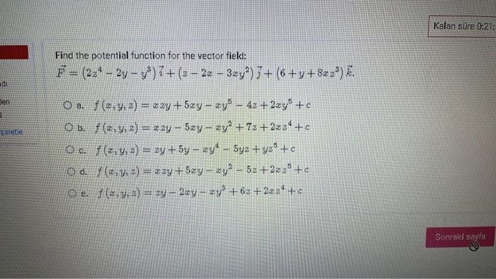 Solved Find the potential function for the vector field: | Chegg.com