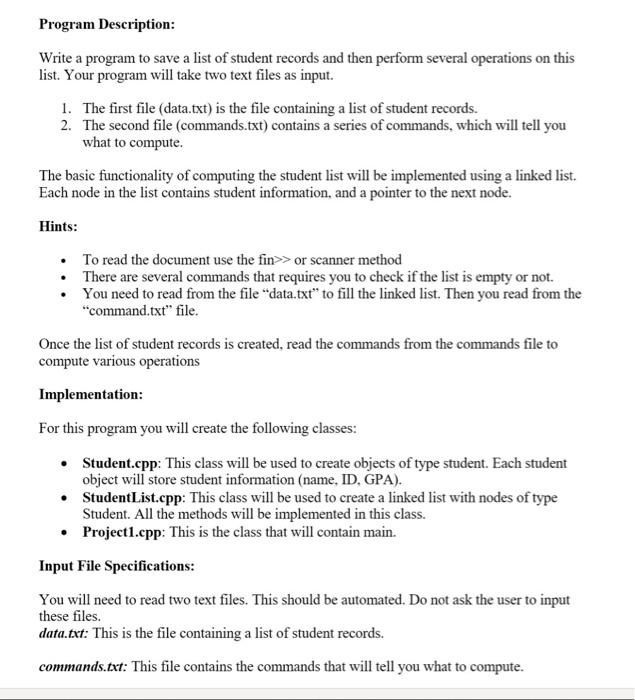 Solved Program Description: Write a program to save a list | Chegg.com