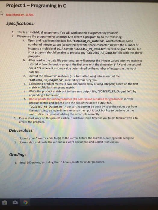 Project 1 - Programing in C u Due Monday, 11/05 | Chegg.com