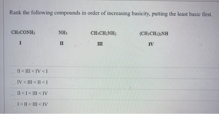 Solved Rank the following compounds in order of increasing | Chegg.com