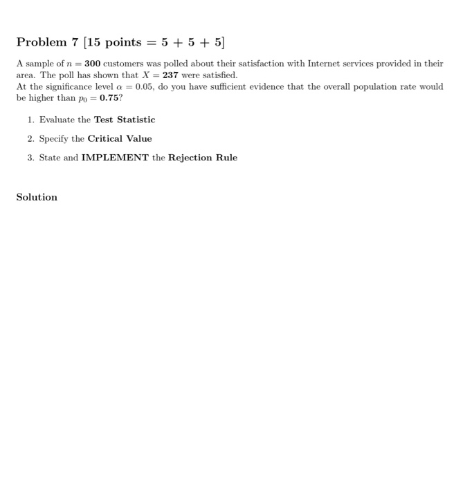 Solved Problem 7 (15 points = 5 + 5 + 5] A sample of n = 300 | Chegg.com