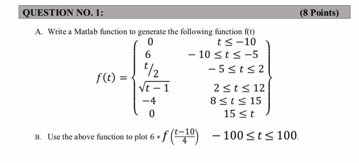Solved QUESTION NO. 1: (8 Points) A. Write a Matlab function | Chegg.com