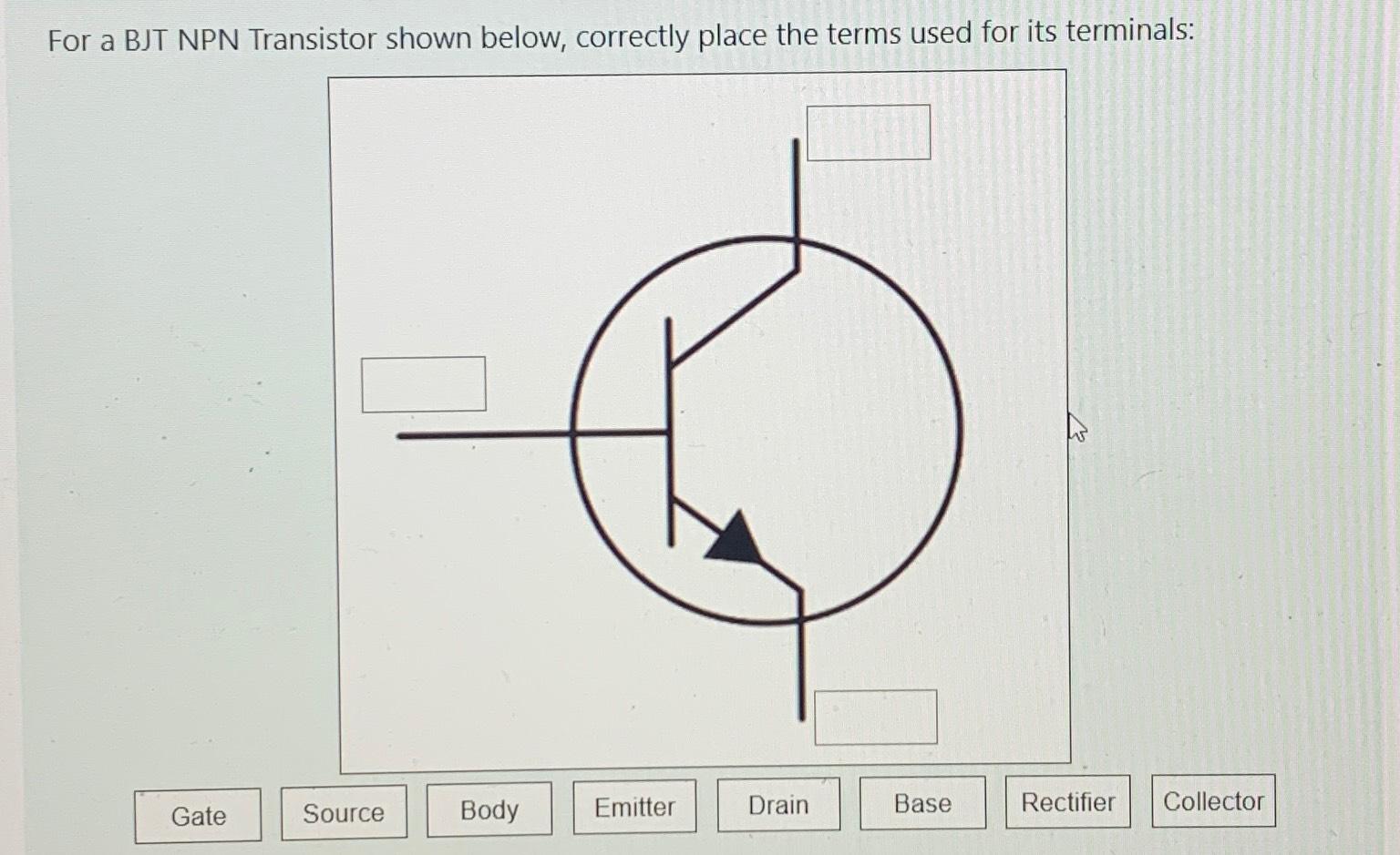 Solved For a BJT NPN Transistor shown below, correctly place