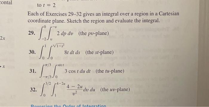 Solved to t=2 Each of Exercises 29-32 gives an integral over | Chegg.com