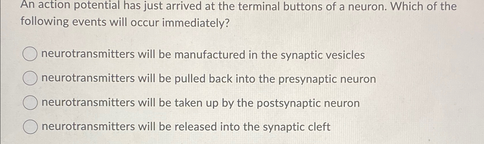 Solved An action potential has just arrived at the terminal | Chegg.com