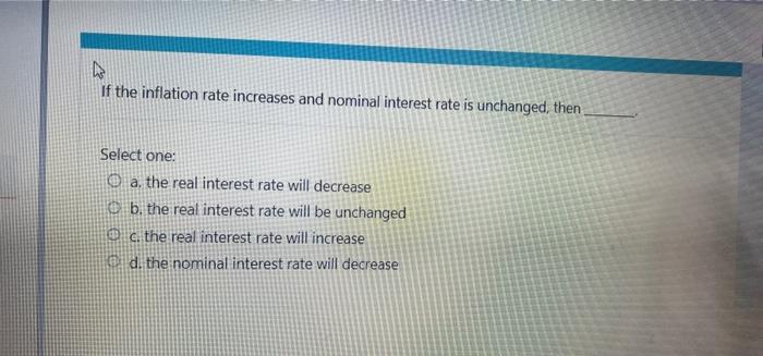 Solved If the inflation rate increases and nominal interest | Chegg.com
