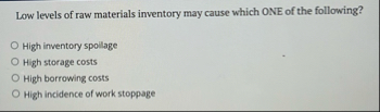 Solved Low levels of raw materials inventory may cause which | Chegg.com