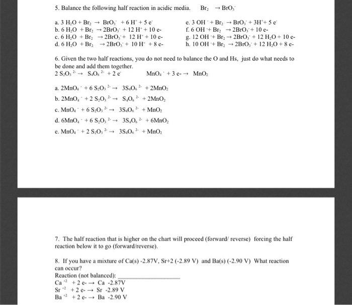 Solved 5 Balance The Following Half Reaction In Acidic M Chegg Com