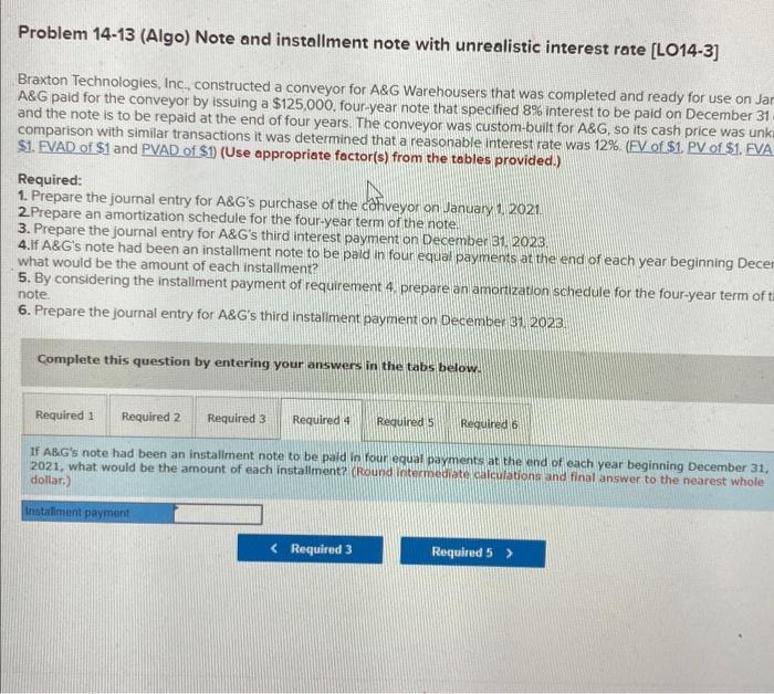 Solved Problem 14-13 (Algo) Note and installment note with | Chegg.com