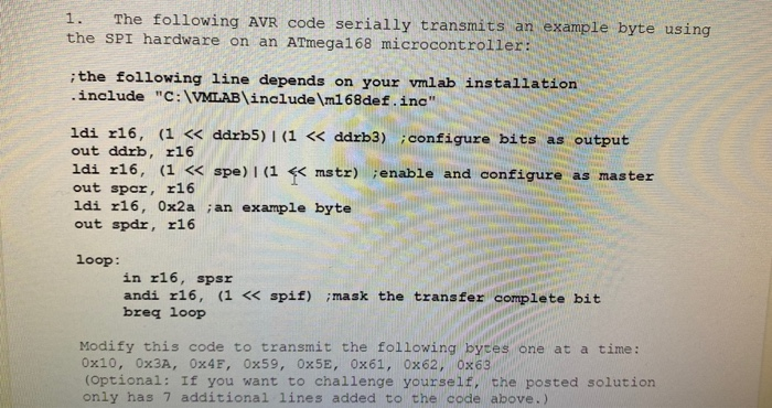 Solved The following AVR code serially transmits an example | Chegg.com