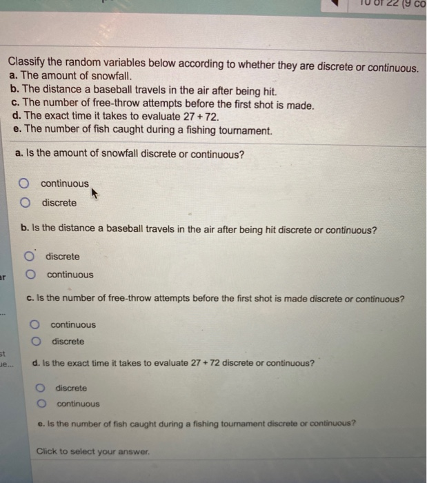 Solved (9 со Classify the random variables below according