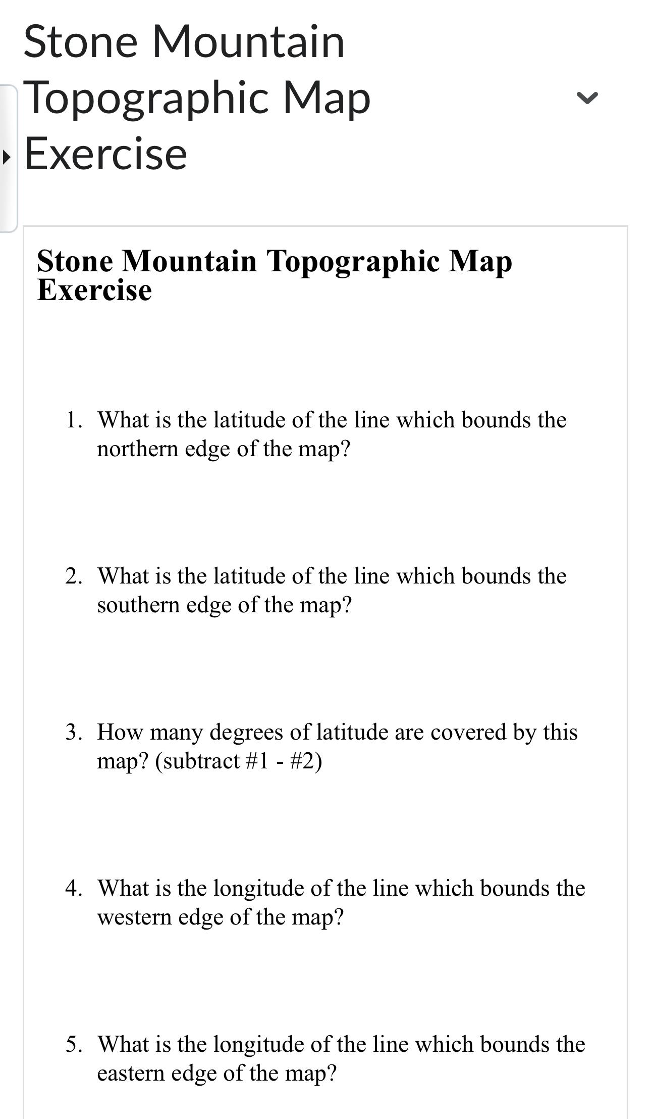 Solved Stone Mountain Topographic Map ExerciseStone Mountain