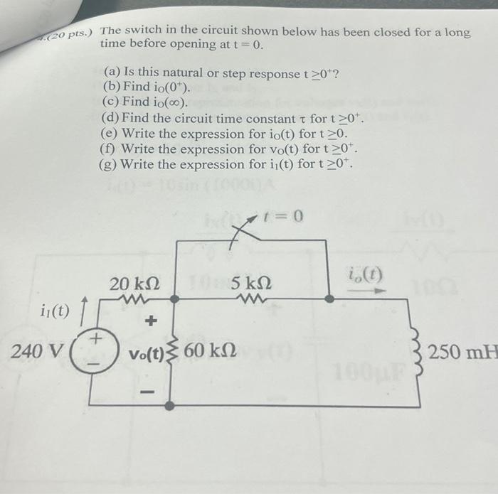 Solved s.) The switch in the circuit shown below has been | Chegg.com