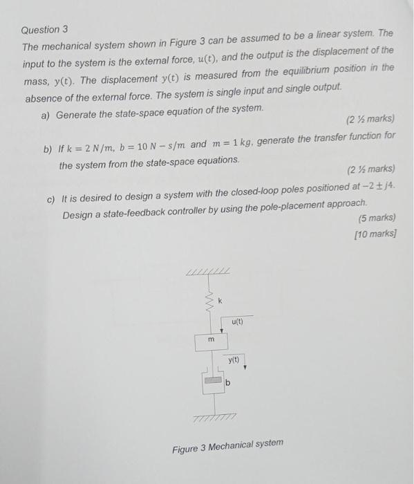 Solved Question 3 The mechanical system shown in Figure 3 | Chegg.com