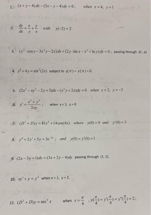 Solved 1 X Y 4 Dx 3x Y 4 Dy 0 When X 4 Y Chegg Com