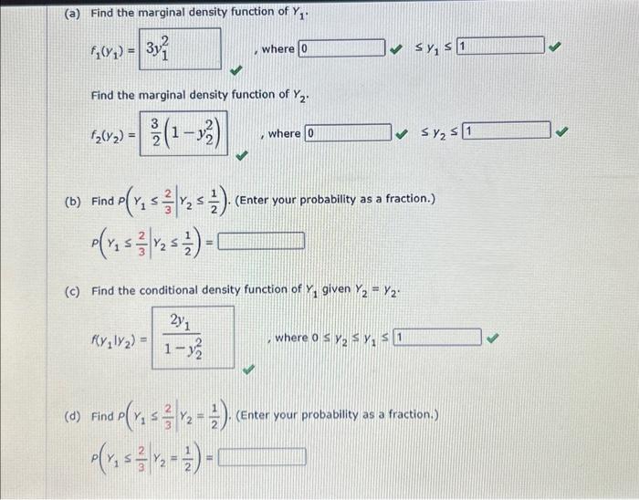 Solved (a) Find the marginal density function of Y1. | Chegg.com