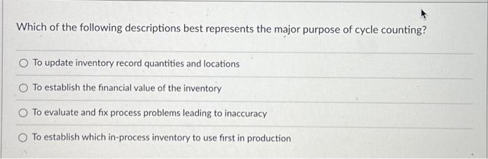 Solved Which of the following descriptions best represents | Chegg.com