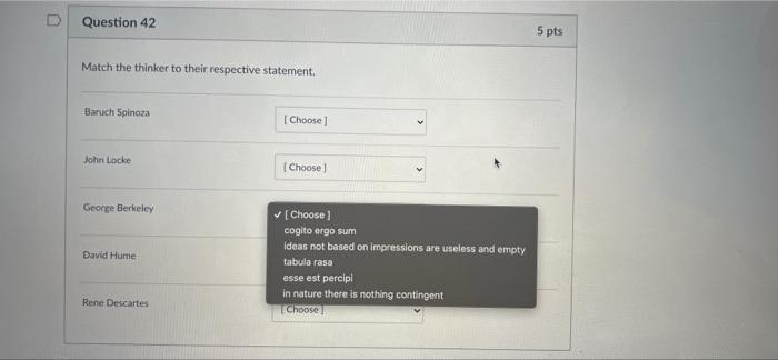 Solved Question 42 5 pts Match the thinker to their | Chegg.com